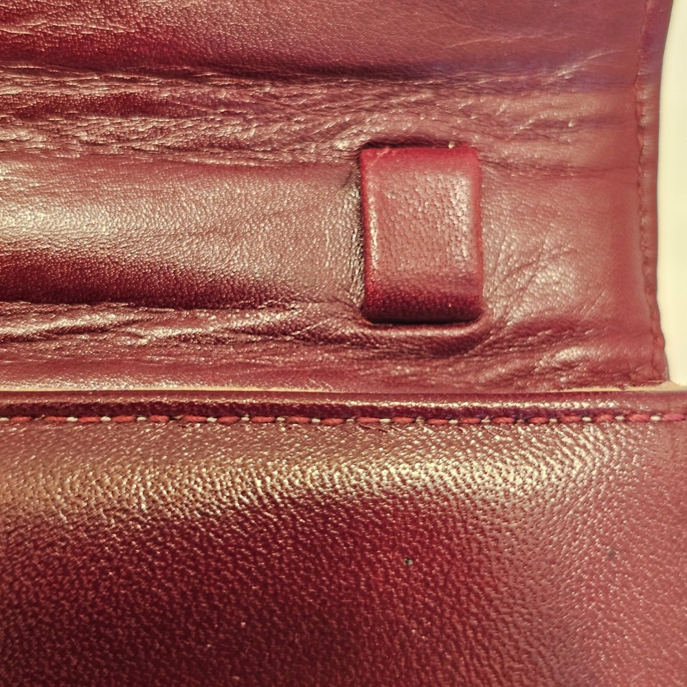 Vintage Harrods London Burgundy Leather Ruffle Clutch Bag Made in Spain - Picture 9 of 11